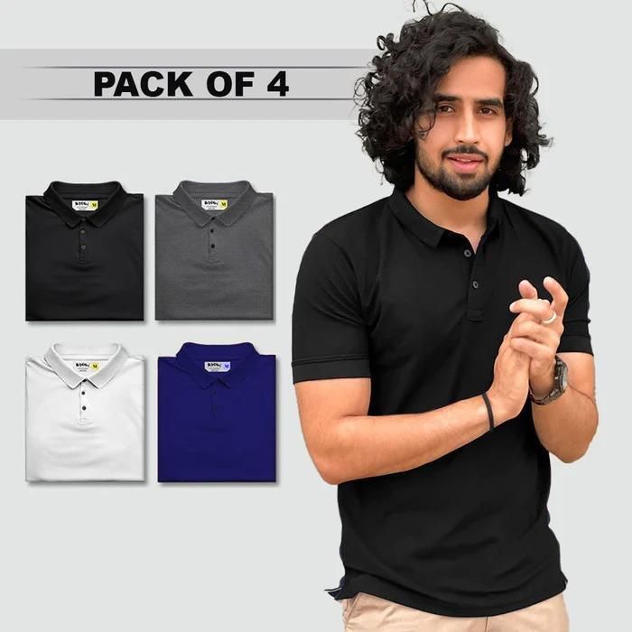 Solid Half Sleeves Men's Polo T-Shirt Pack Of 4